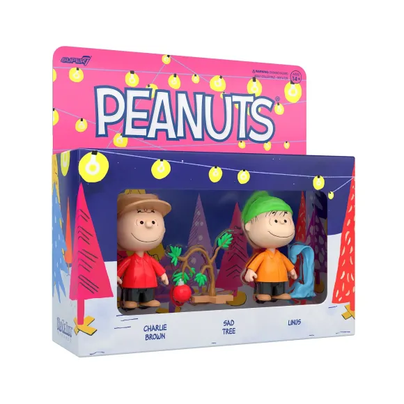 Peanuts Reaction Figures Wave 06 (Holiday Box Set) - Charlie Brown With Sad Christmas Tree And Linus